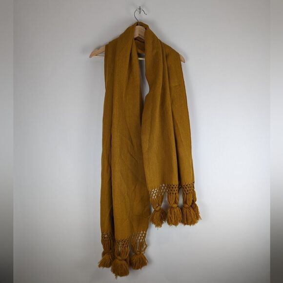 Mustard Yellow Oversized Large Women's Scarf One Size with Fringe and Tassles - Picture 3 of 6